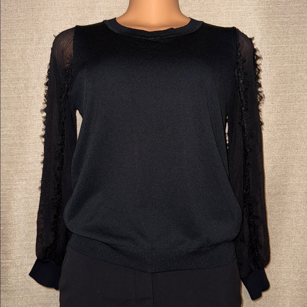 Chic Black Sheer-Sleeve Top - Size XS/S
